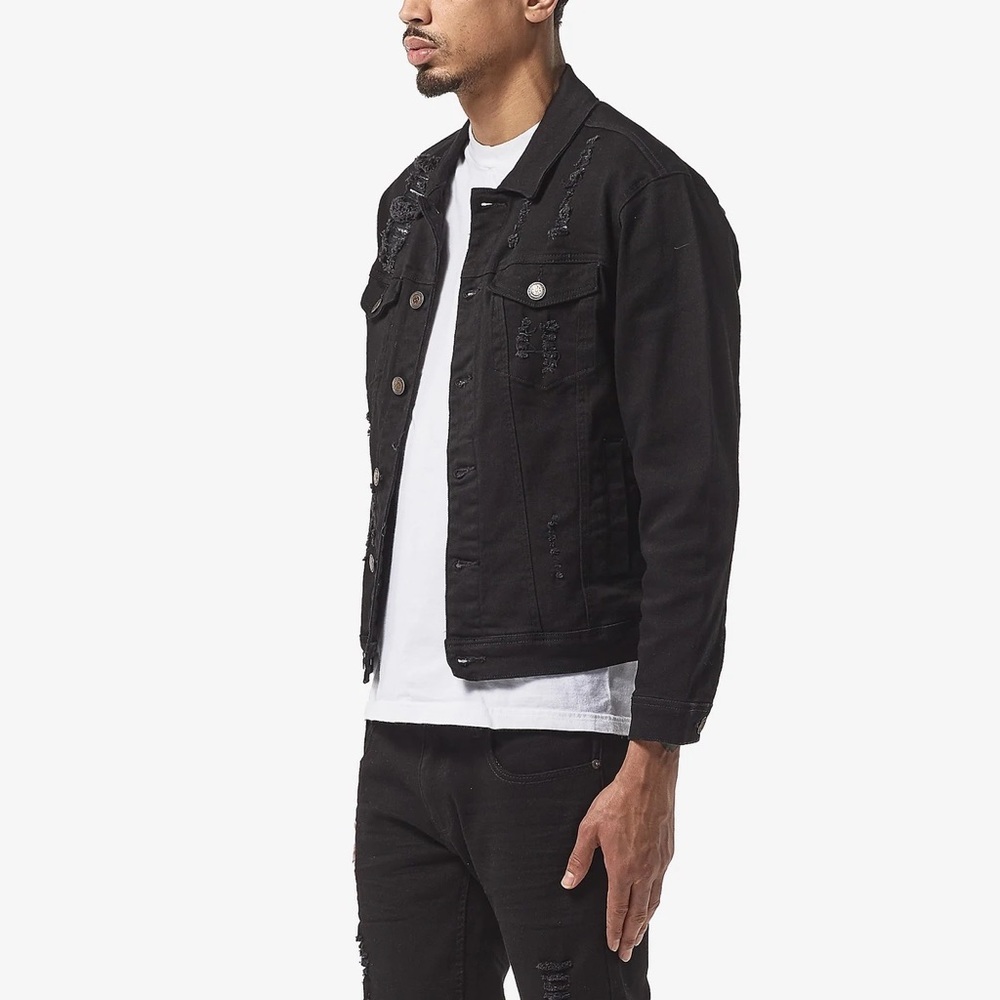 Copper Rivet Black Denim Jacket - Picture 2 of 9